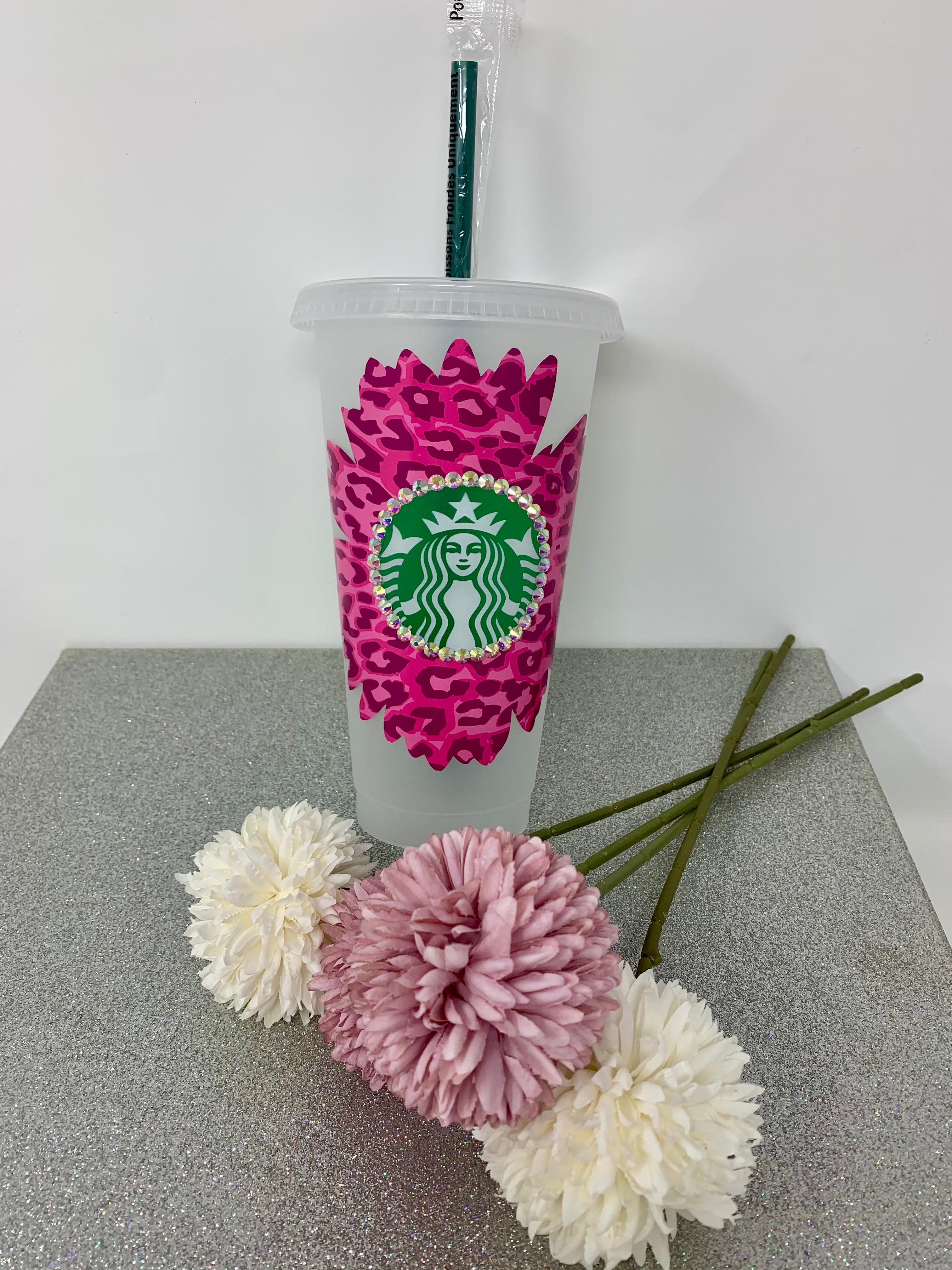 Pink Leopard Daisy Starbucks Tumbler