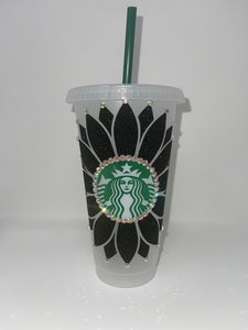 Black Glitter Sunflower Tumbler