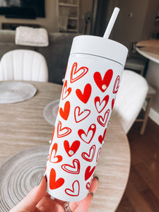 Red Hearts White Matte Tumbler *FULL WRAP* (READY TO SHIP)