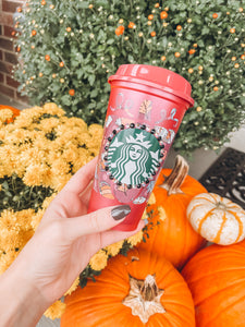 Starbucks HOT Cup - Maroon Pumpkin Spice Pattern