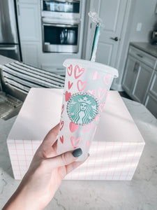 Starbucks Tumbler- Pink Small Hearts