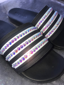 MADE TO ORDER - Bling Adidas Adilette Slides - BLACK/WHITE