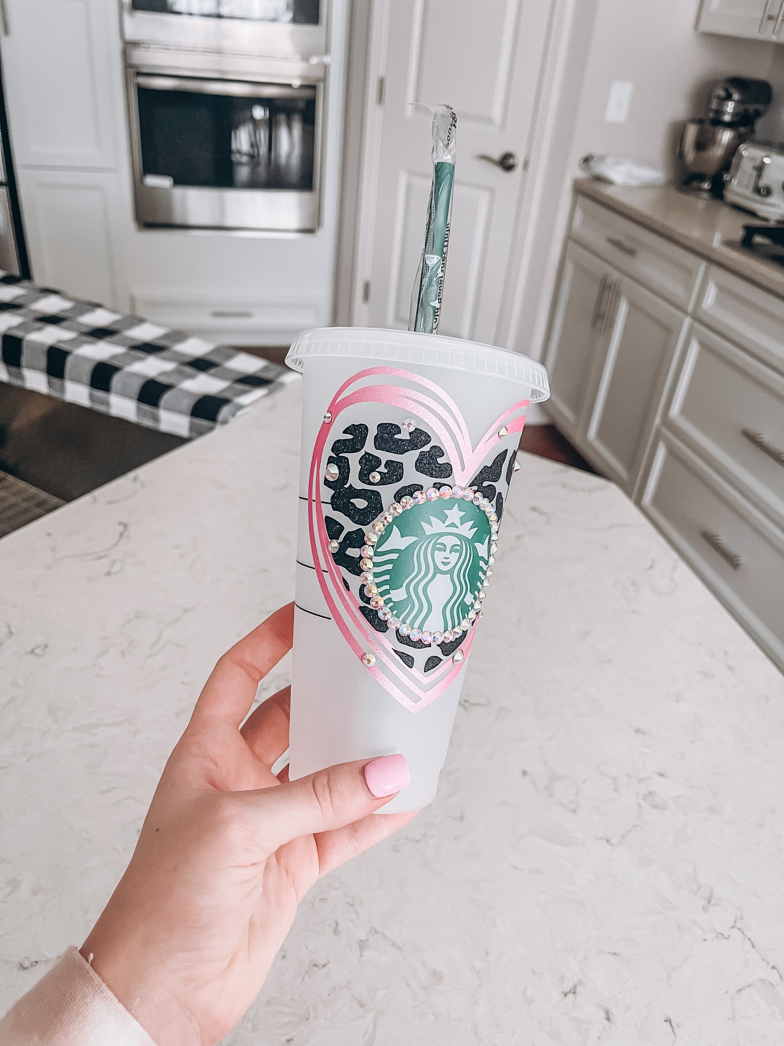 Starbucks Tumbler - Black/Pink Leopard Heart