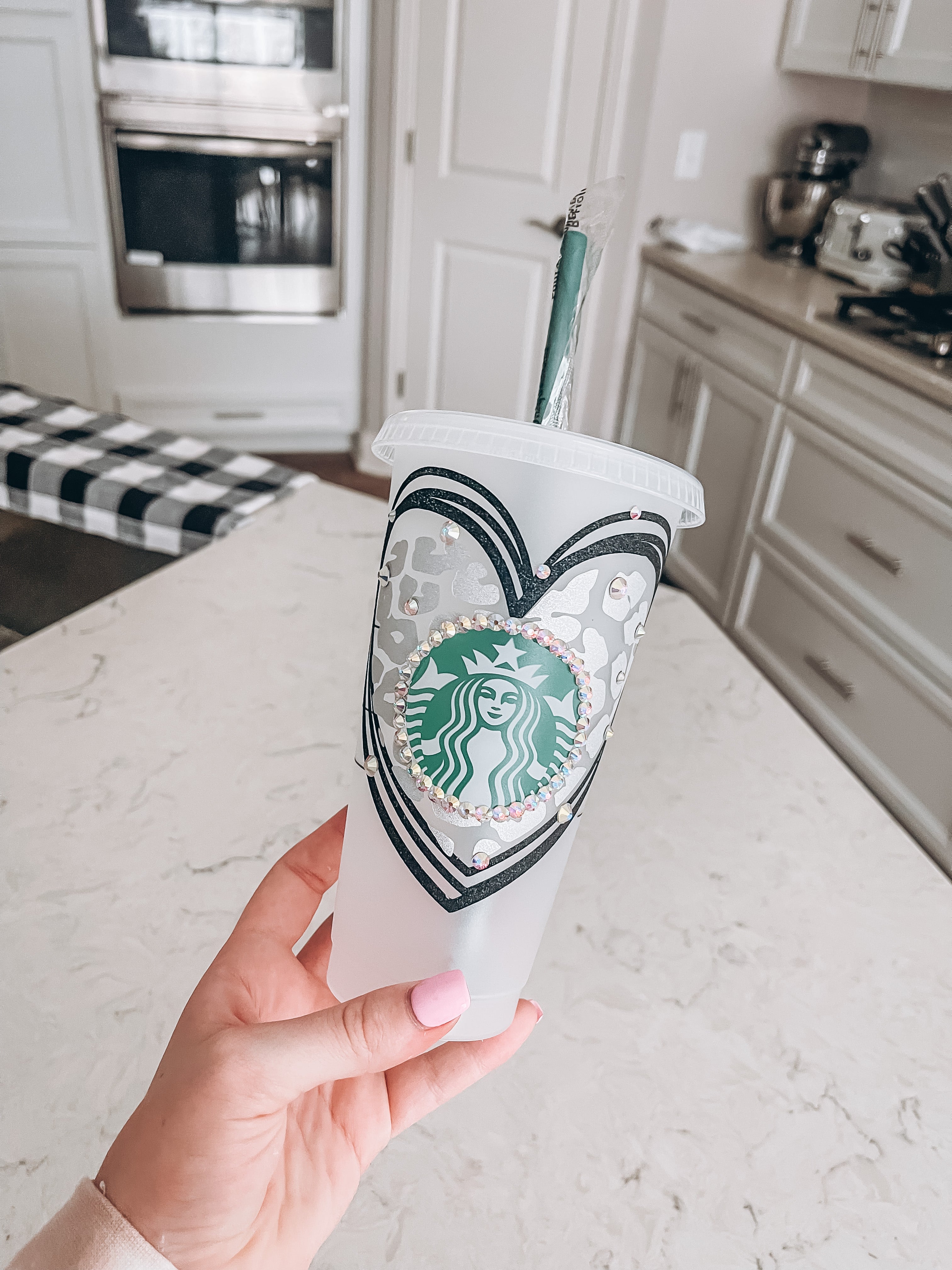 Starbucks Tumbler - Black/Silver Leopard Heart