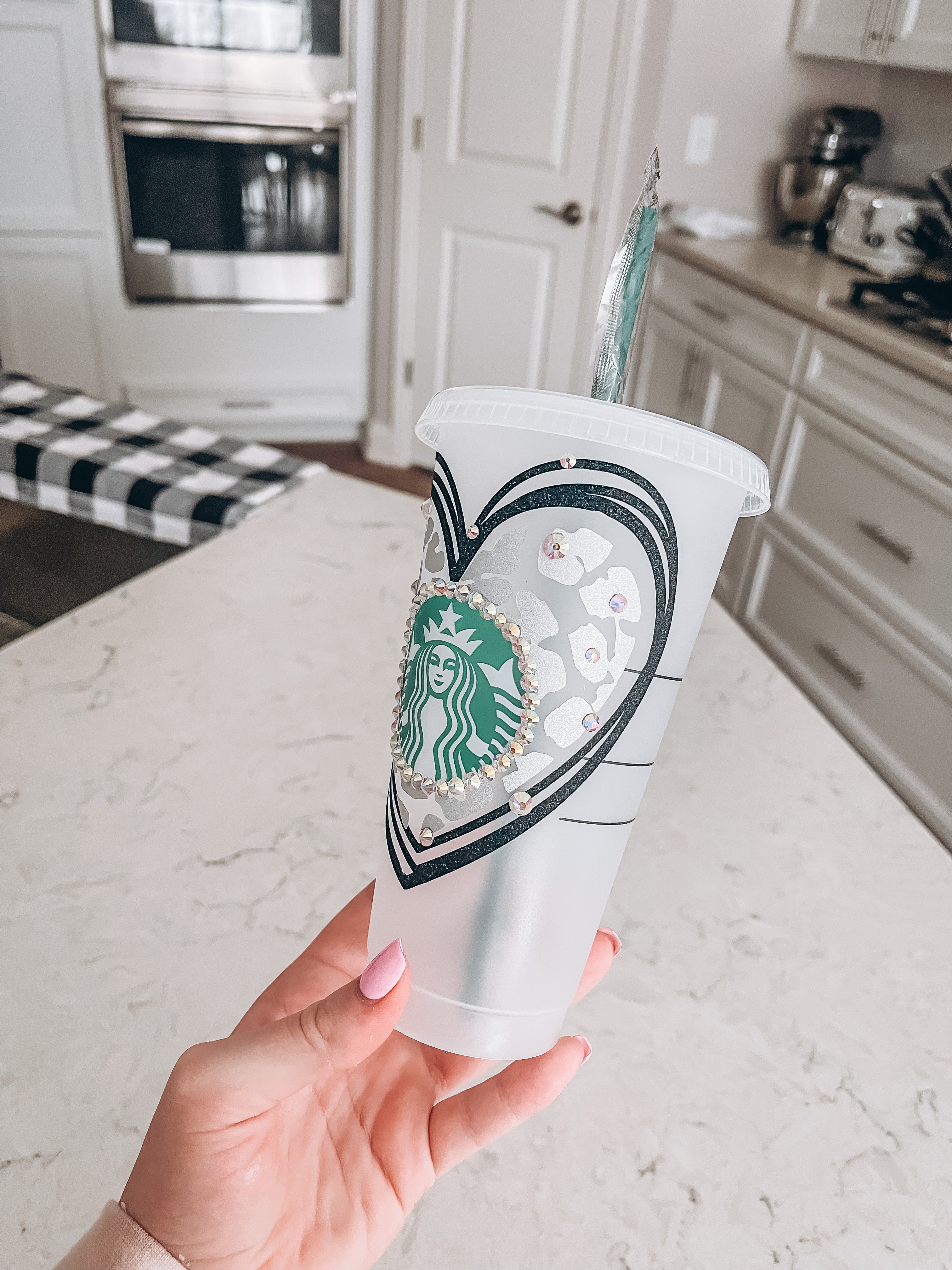 Starbucks Tumbler - Black/Silver Leopard Heart