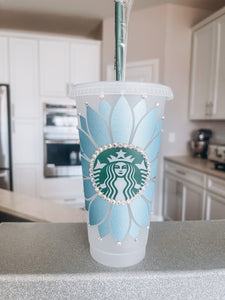 Cinderella Blue Sunflower Starbucks Tumbler