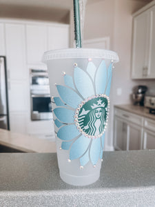 Cinderella Blue Sunflower Starbucks Tumbler