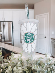 White Sunflower Starbucks Tumbler