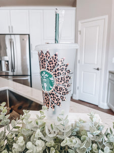 Brown Leopard Sunflower Starbucks Tumbler