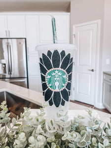 Black Glitter Sunflower Tumbler