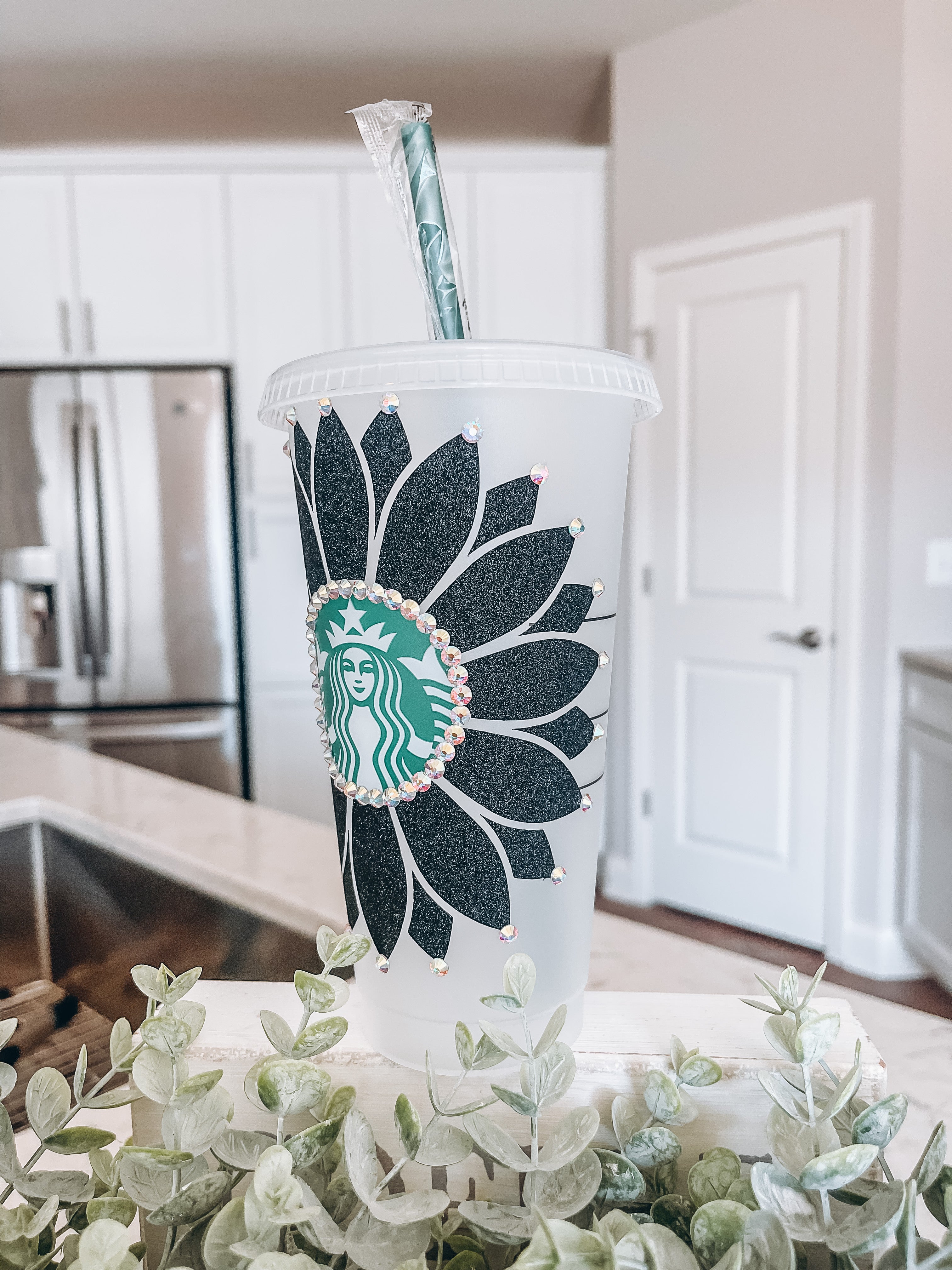 Black Glitter Sunflower Tumbler