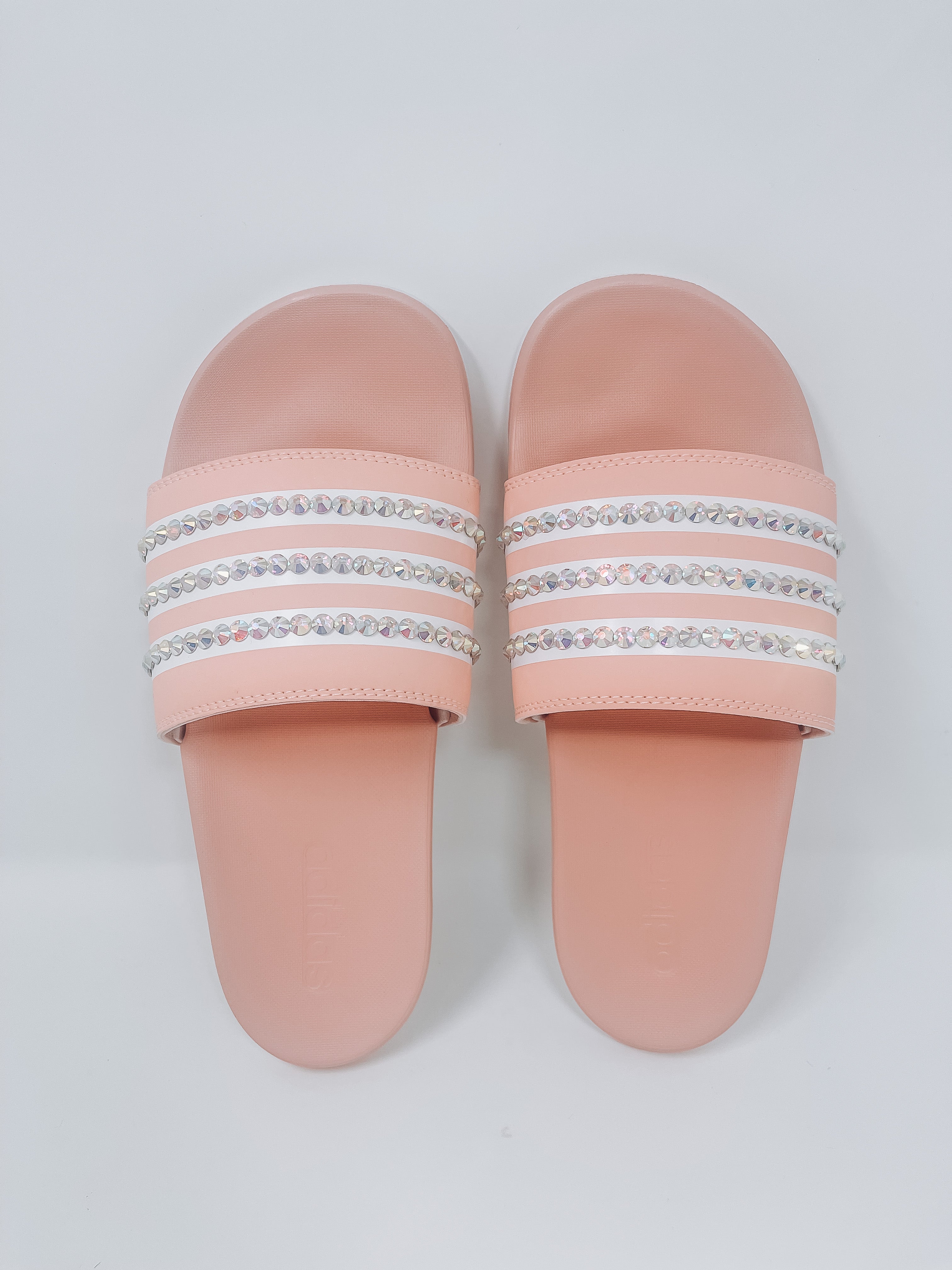 MADE TO ORDER - Bling Adidas Adilette Slides - PINK/WHITE