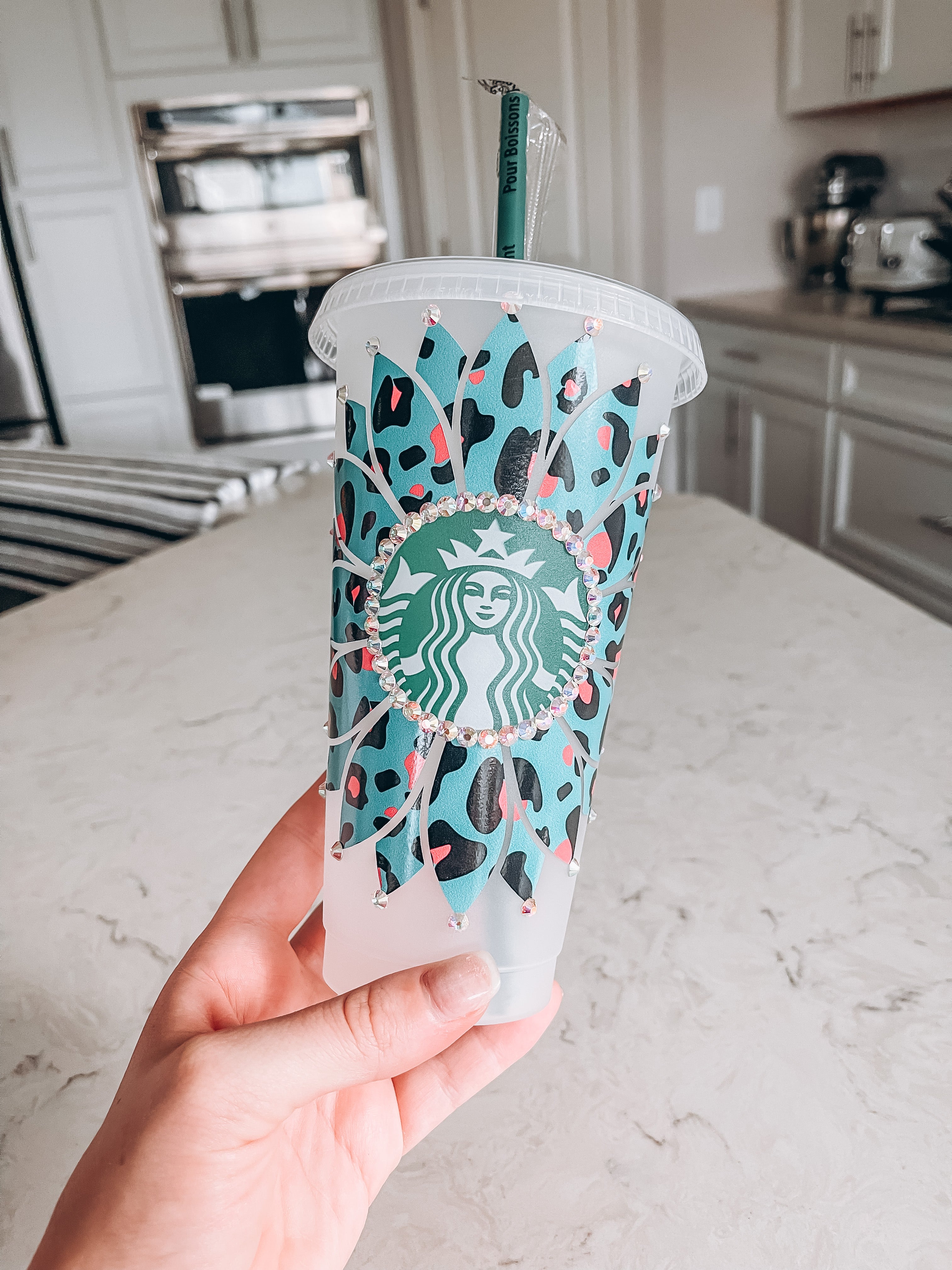 Turquoise Leopard Sunflower Starbucks Tumbler