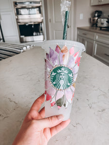 Purple Floral Sunflower Starbucks Tumbler