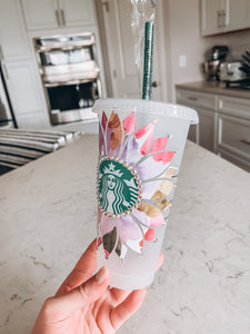 Purple Floral Sunflower Starbucks Tumbler