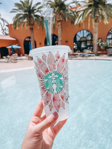 Cream/Pink Floral Sunflower Starbucks Tumbler