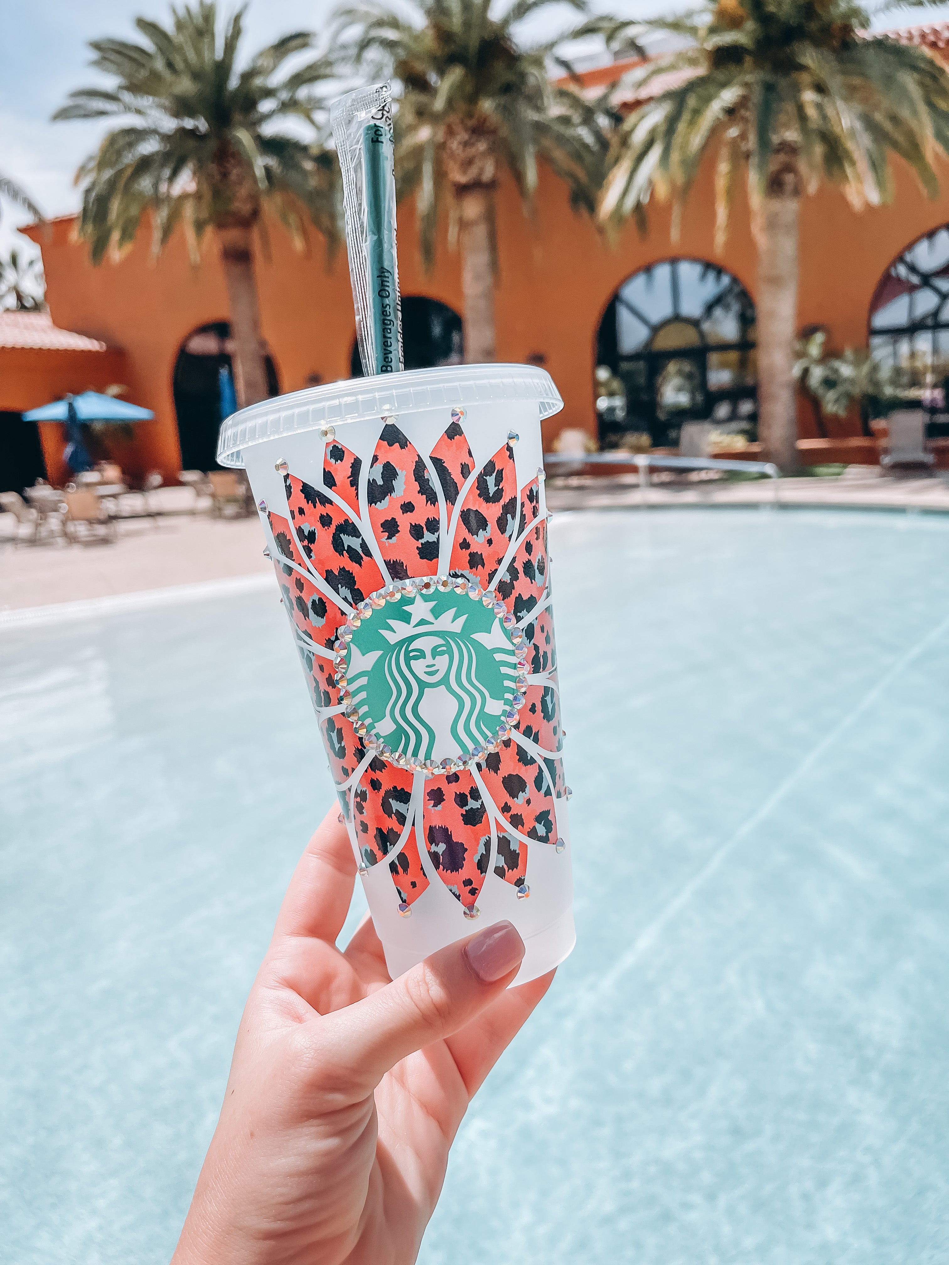 Coral/Blue Leopard Sunflower Starbucks Tumbler