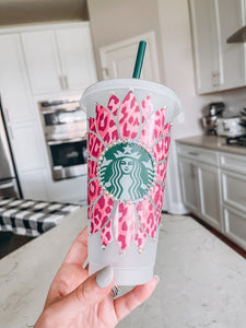 Pink Leopard Sunflower Starbucks Tumbler