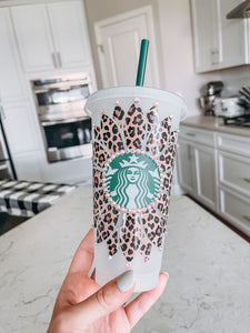 Brown Leopard Sunflower Starbucks Tumbler