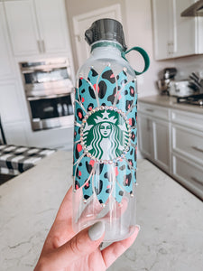 Turquoise Leopard Sunflower Starbucks Water Bottle