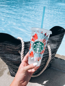 Poolside Floral Sunflower Starbucks Tumbler