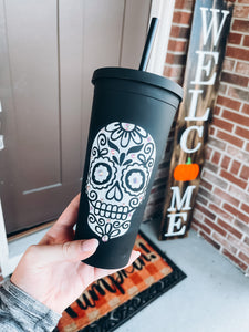 Sugar Skull Black Matte Tumbler